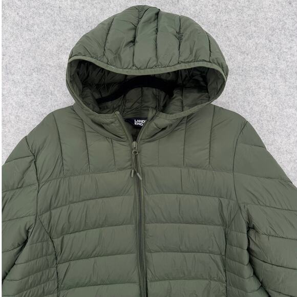 NWT Lands' End Packable Long Puffer Parka Jacket Olive Green Size LARGE - Picture 2 of 15